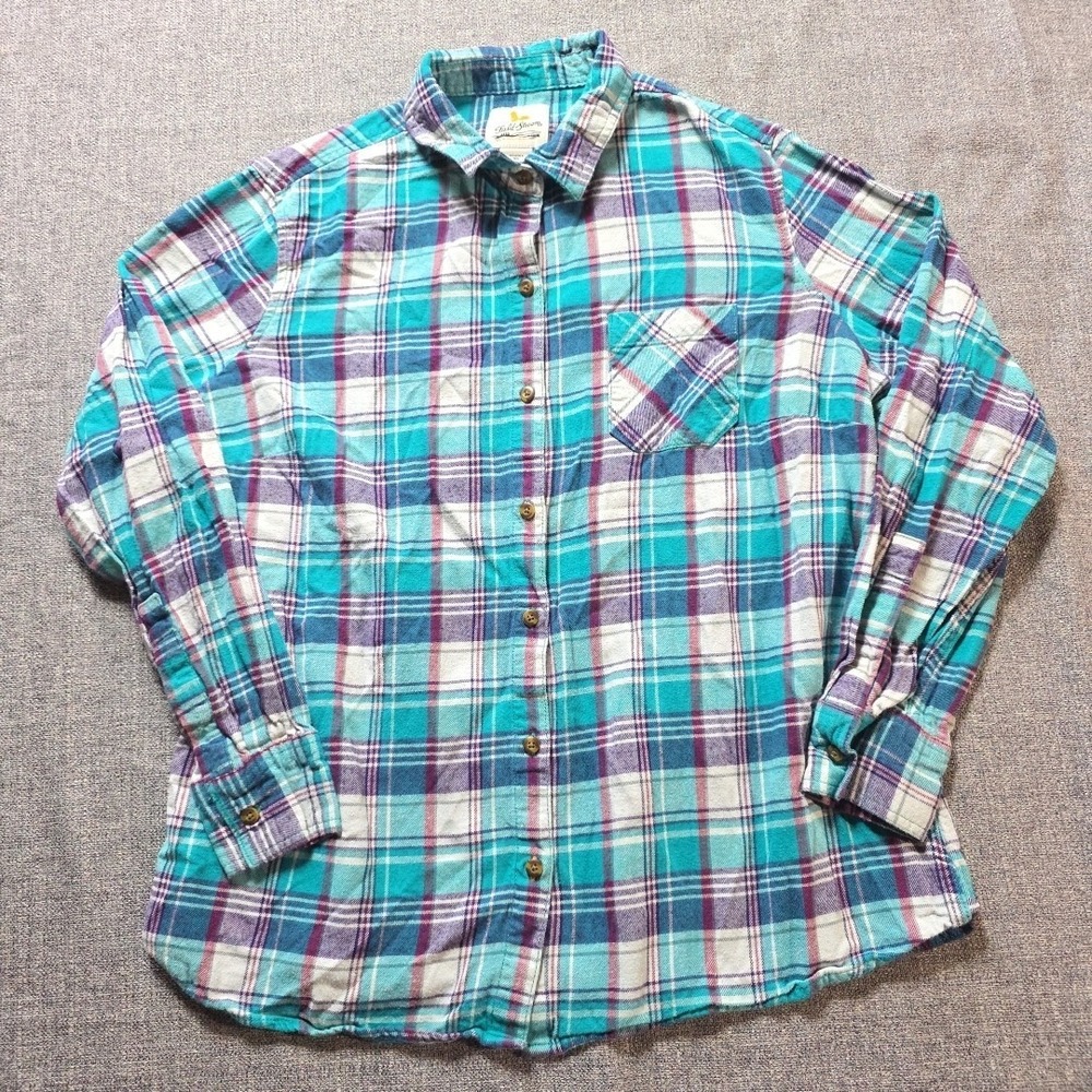 Field & Stream Womens Size XL Check Long Sleeve Flannel Shirt Blue,Green, Grey